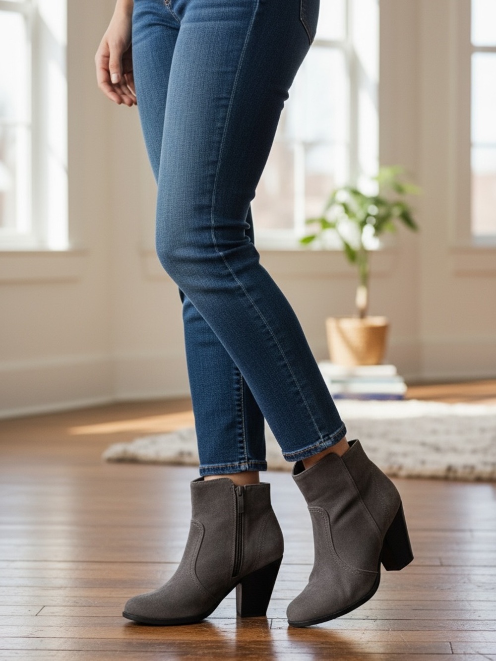 Breckelles Gray Suede Ankle Booties